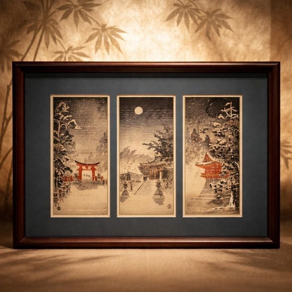 VTG Triptych Japanese Woodblock Prints - Benji Asada Paintings Rice Paper FRAMED